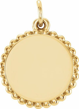 14K White Gold Engravable Beaded Disc Charm/Pendant