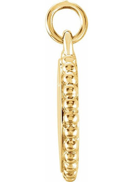 14K White Gold Engravable Beaded Disc Charm/Pendant