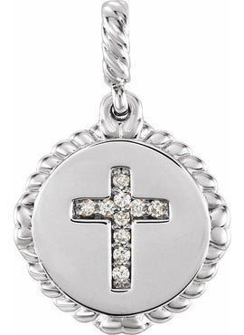 14K White Gold .04 CTW Natural Diamond Cross Rope Pendant