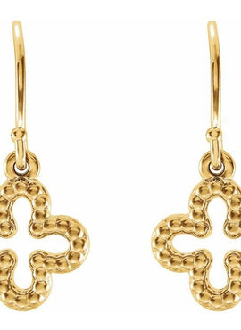 14K White Gold Beaded Clover Earrings