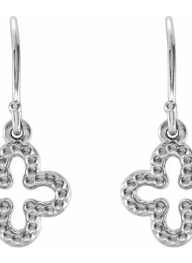 14K White Gold Beaded Clover Earrings