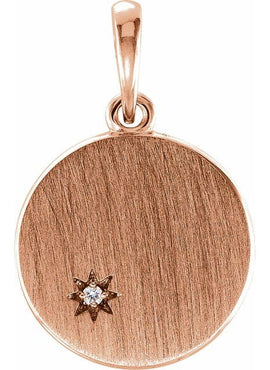 14K White Gold .005 CT Natural Diamond Engravable Pendant