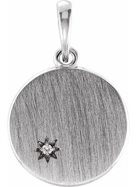14K White Gold .005 CT Natural Diamond Engravable Pendant