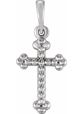 14K White Gold Beaded Cross Pendant