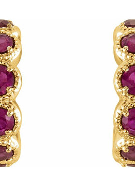 14K White Gold Natural Ruby Hoop Earrings