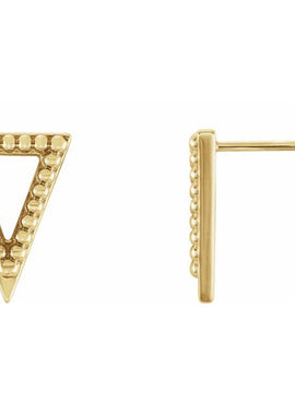 14K White Gold Beaded Triangle Earrings