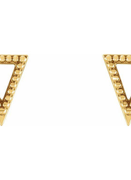14K White Gold Beaded Triangle Earrings