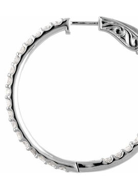 14K White Gold 6 1/2 CTW Natural Diamond Inside-Outside 51 mm Hinged Hoop Earrings
