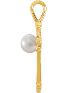 14K White Gold Cultured White Freshwater Pearl Cross Pendant
