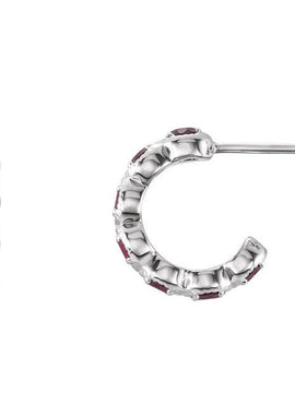 14K White Gold Natural Ruby Hoop Earrings