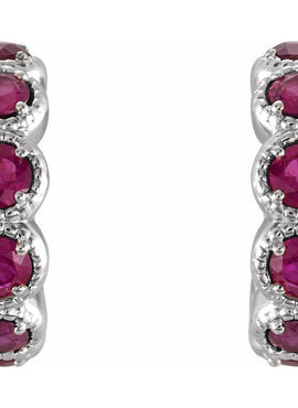 14K White Gold Natural Ruby Hoop Earrings