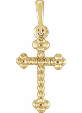 14K White Gold Beaded Cross Pendant
