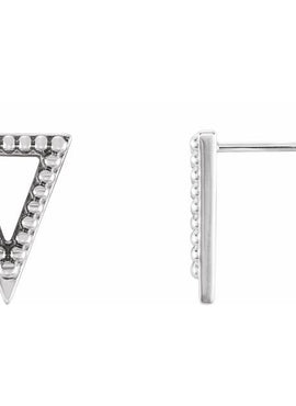 14K White Gold Beaded Triangle Earrings