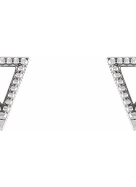 14K White Gold Beaded Triangle Earrings