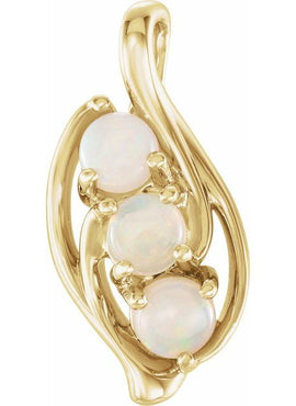 14K White Gold Natural White Opal Three-Stone Pendant