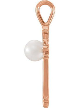 14K White Gold Cultured White Freshwater Pearl Cross Pendant