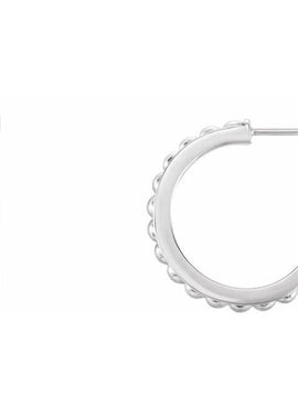 14K White Gold Beaded 12 mm Hoop Earrings
