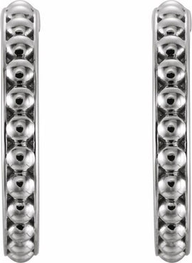 14K White Gold Beaded 12 mm Hoop Earrings