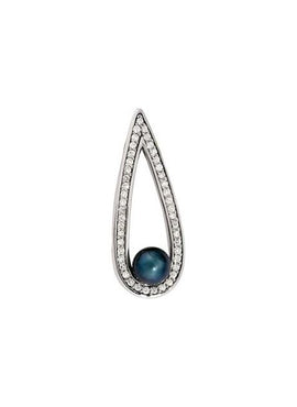 14K White Gold Cultured Black Akoya Pearl & 1/2 CTW Natural Diamond Pendant