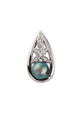 14K White Gold Cultured Black Akoya Pearl & .06 CTW Natural Diamond Pendant