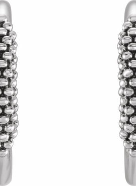14K White Gold Beaded 15.1 mm Hoop Earrings