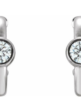 14K White Gold 1/5 CTW  Natural Diamond Huggie Hoop Earrings
