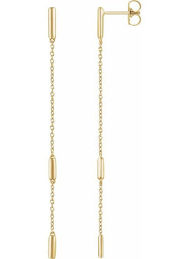 14K Yellow Gold Bar Chain Earrings