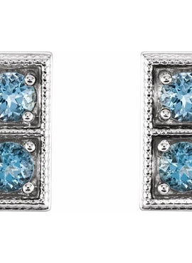14K White Gold Natural Aquamarine Two-Stone Earrings