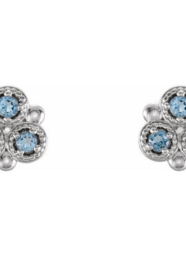 14K White Gold Natural Aquamarine Three-Stone Earrings