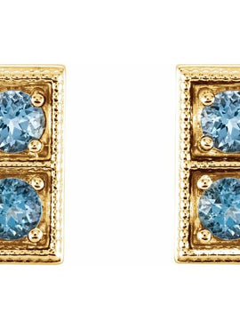 14K White Gold Natural Aquamarine Two-Stone Earrings