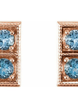 14K White Gold Natural Aquamarine Two-Stone Earrings