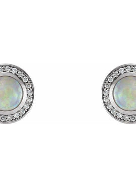 14K White Gold 5 mm Natural White Opal & 1/6 CTW Natural Diamond Halo-Style Earrings