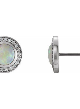 14K White Gold 5 mm Natural White Opal & 1/6 CTW Natural Diamond Halo-Style Earrings