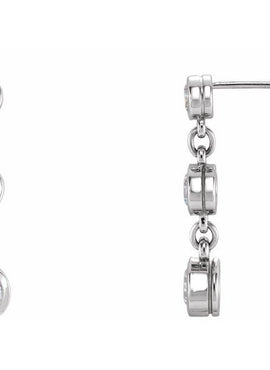 14K White Gold Imitation White Cubic Zirconia Bezel-Set Three-Stone Earrings