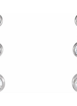 14K White Gold Imitation White Cubic Zirconia Bezel-Set Three-Stone Earrings