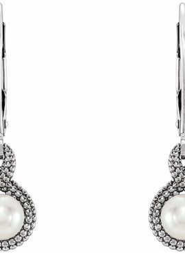 14K White Gold Beaded Cultured Freshwater Pearl Earrings