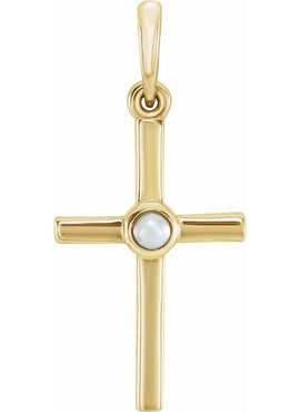 14K White Gold Cultured White Freshwater Pearl Cross Pendant