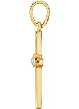 14K White Gold Cultured White Freshwater Pearl Cross Pendant
