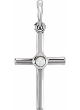 14K White Gold Cultured White Freshwater Pearl Cross Pendant