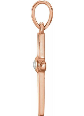 14K White Gold Cultured White Freshwater Pearl Cross Pendant