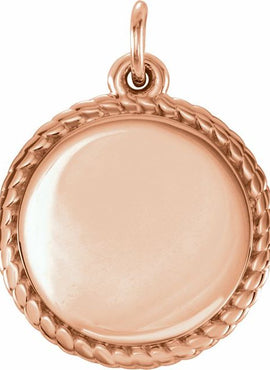 14K White Gold Engravable Round Rope Charm/Pendant