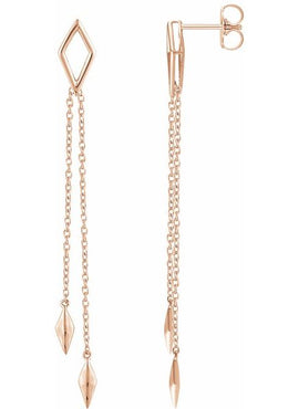 14K Yellow Gold Geometric Chain Earrings