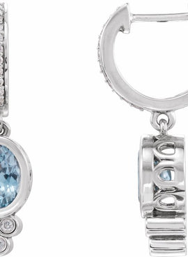 14K White Gold Natural Aquamarine & 1/6 CTW Natural Diamond Hoop Earrings