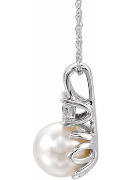14K White Gold Cultured White Freshwater Pearl & .02 CT Natural Diamond 18