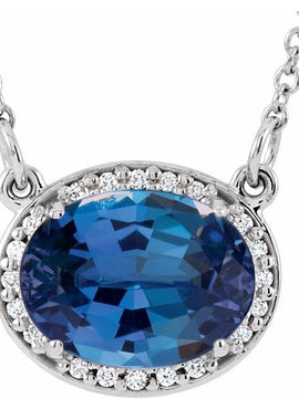 14K White Gold Lab-Grown Emerald & .04 CTW Natural Diamond 16 1/2