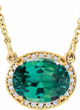 14K White Gold Lab-Grown Emerald & .04 CTW Natural Diamond 16 1/2