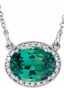 14K White Gold Lab-Grown Emerald & .04 CTW Natural Diamond 16 1/2