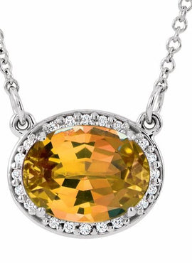 14K White Gold Lab-Grown Emerald & .04 CTW Natural Diamond 16 1/2