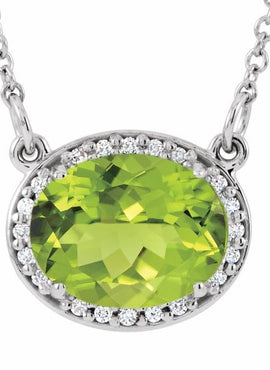 14K White Gold Lab-Grown Emerald & .04 CTW Natural Diamond 16 1/2