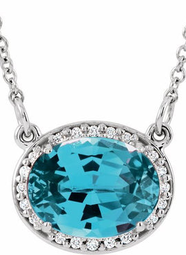 14K White Gold Lab-Grown Emerald & .04 CTW Natural Diamond 16 1/2